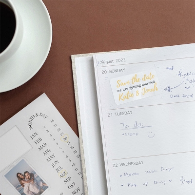 Wedding stickers for save the date in a calendar.