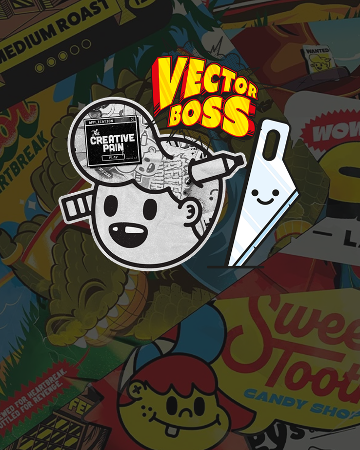 the creative pain sticker collage with stickers and pencil head