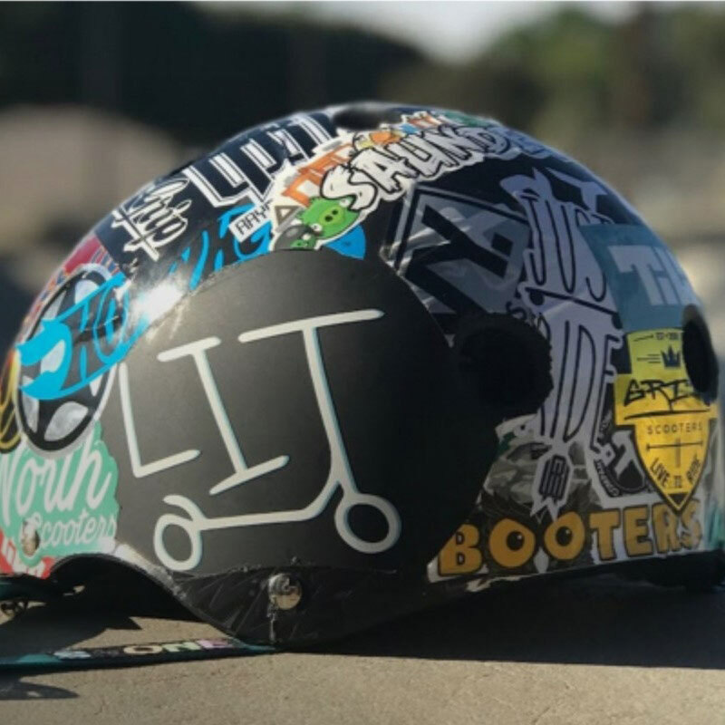 Custom Stickers on a skater helmet.