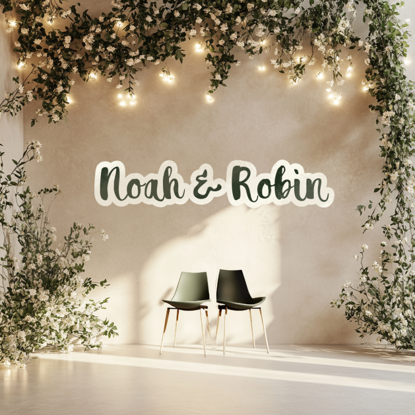 Sticker on a wall saying Noah and Robin